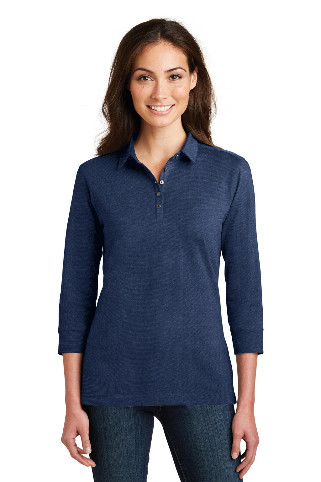 DISCONTINUED Port Authority Ladies 3/4-Sleeve Meridian Cotton Blend Polo. L578 - Estate Blue - front