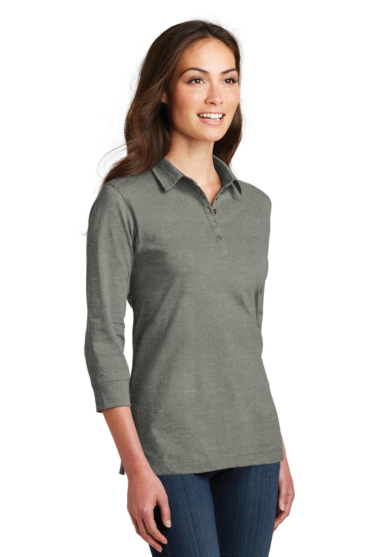 DISCONTINUED Port Authority Ladies 3/4-Sleeve Meridian Cotton Blend Polo. L578 - Monument Grey - three_q