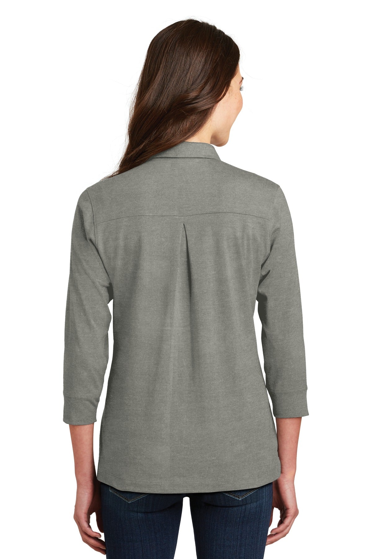 DISCONTINUED Port Authority Ladies 3/4-Sleeve Meridian Cotton Blend Polo. L578 - Monument Grey - back