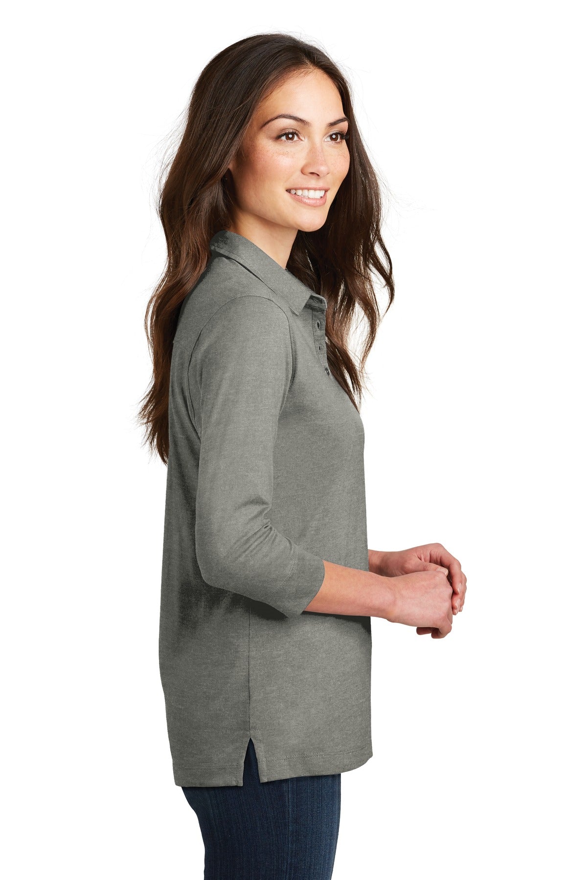 DISCONTINUED Port Authority Ladies 3/4-Sleeve Meridian Cotton Blend Polo. L578 - Monument Grey - side