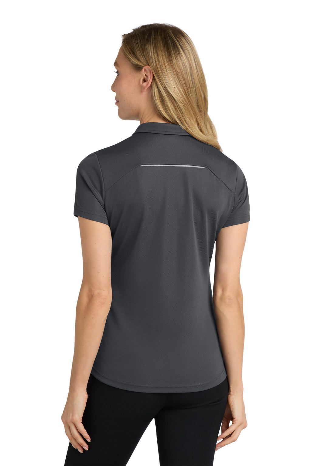 DISCONTINUED Port Authority Women's Pinpoint Mesh Zip Polo. L580 - Battleship Grey - back