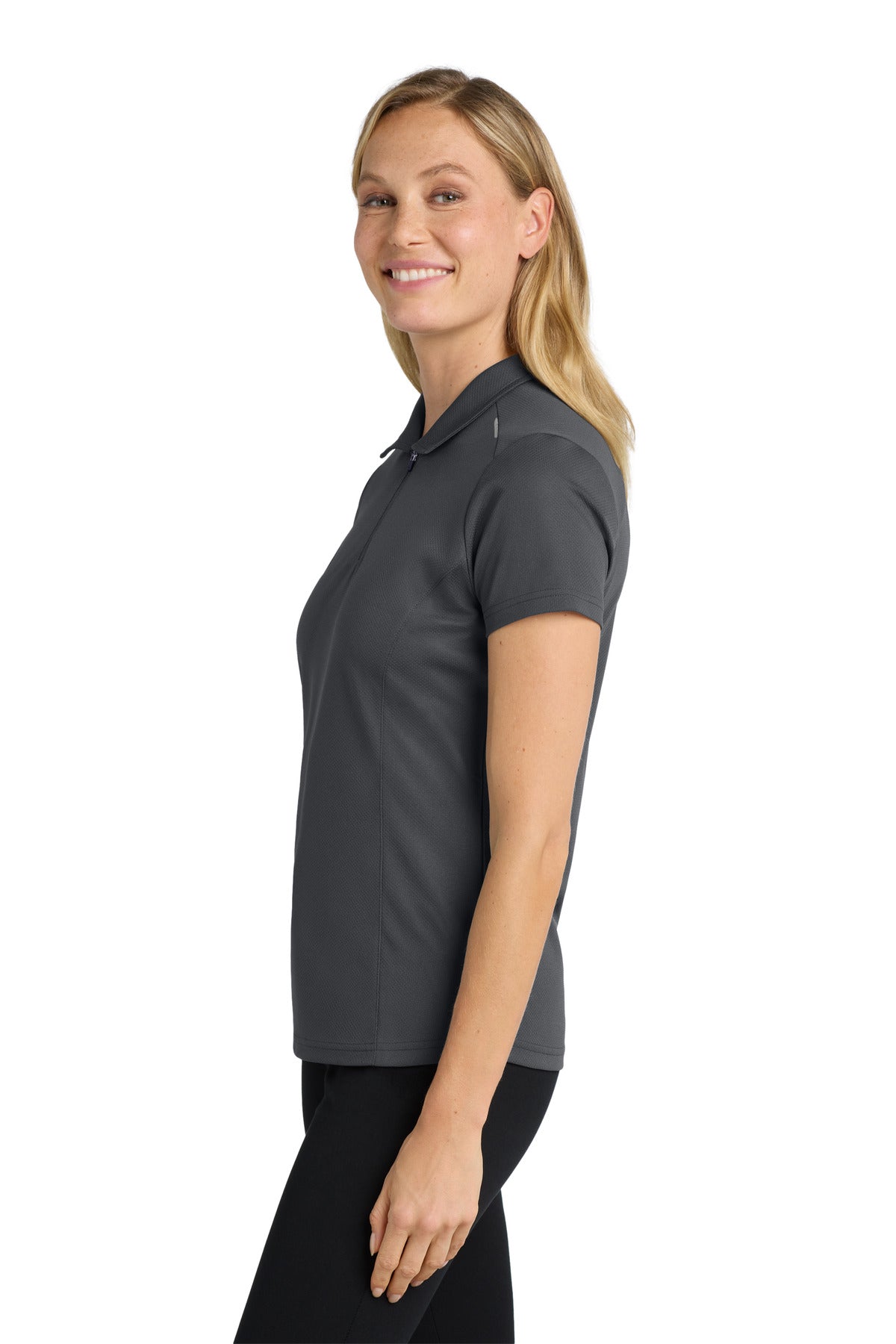 DISCONTINUED Port Authority Women's Pinpoint Mesh Zip Polo. L580 - Battleship Grey - side