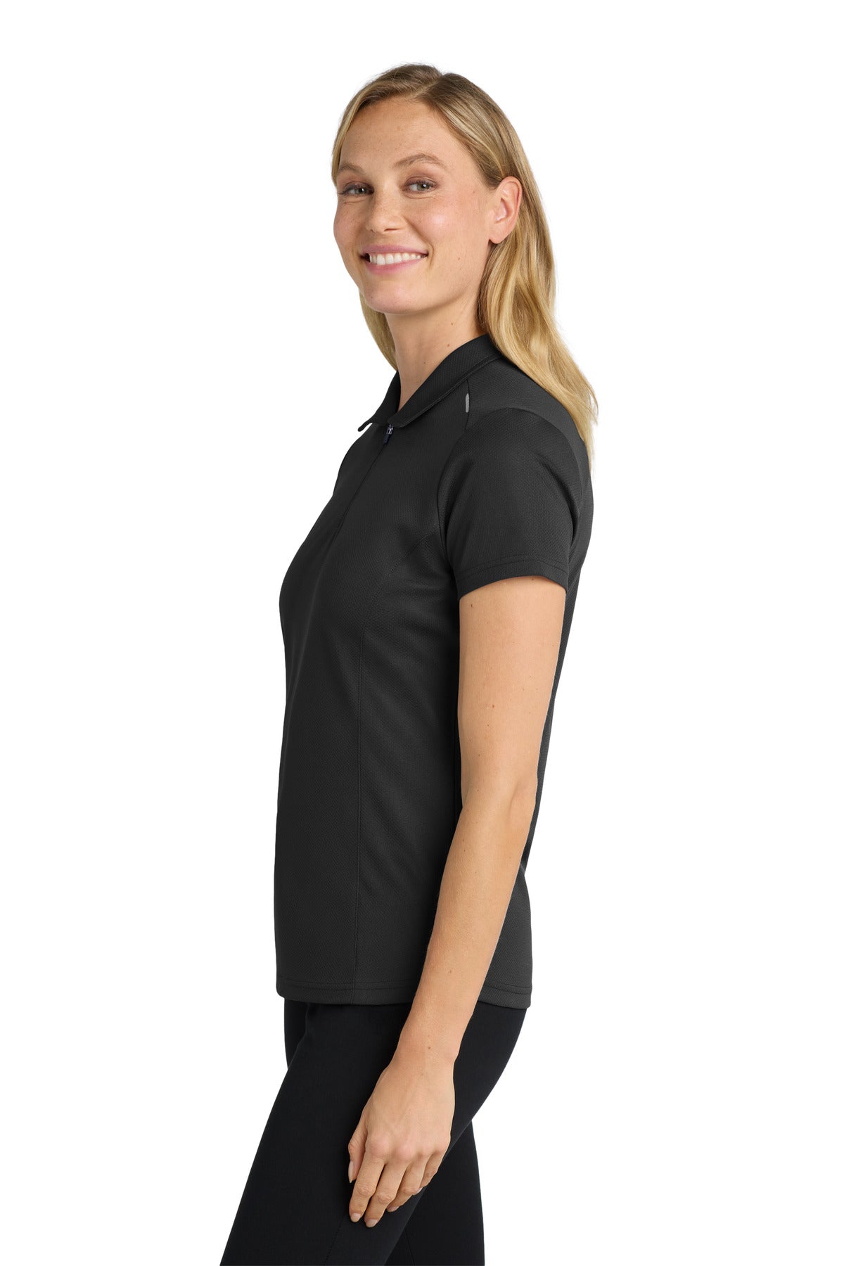 DISCONTINUED Port Authority Women's Pinpoint Mesh Zip Polo. L580 - Black - side