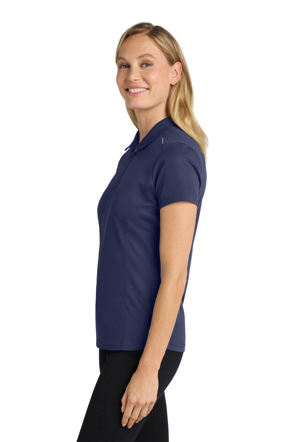 DISCONTINUED Port Authority Women's Pinpoint Mesh Zip Polo. L580 - True Navy - side