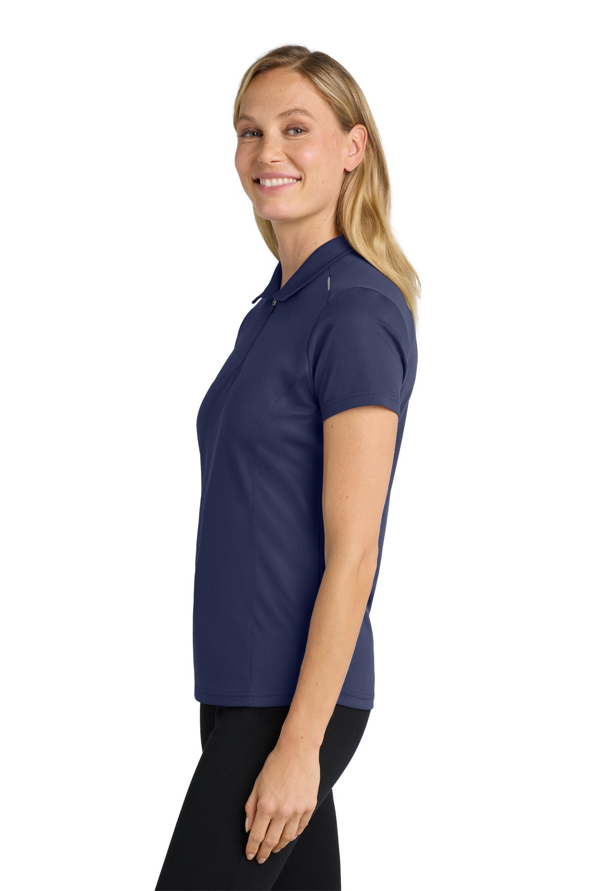DISCONTINUED Port Authority Women's Pinpoint Mesh Zip Polo. L580 - True Navy - side