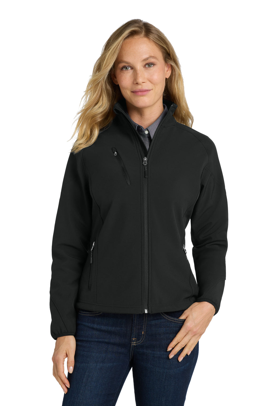 Port Authority Women's Textured Soft Shell Jacket. L705 - Black - front