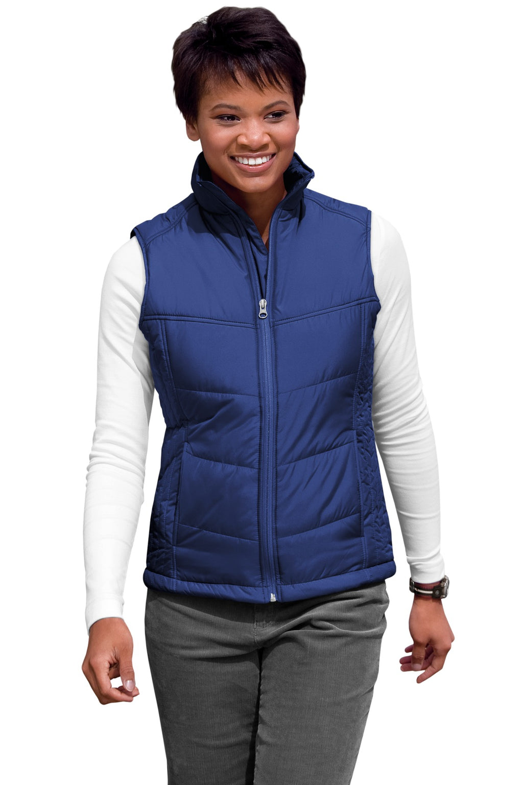 Port Authority Women's Puffy Vest. L709 - Mediterranean Blue/ Black - front