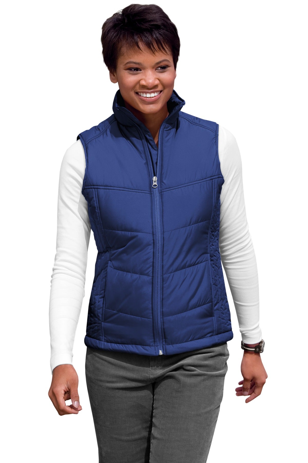 Port Authority Women's Puffy Vest. L709 - Mediterranean Blue/ Black - front