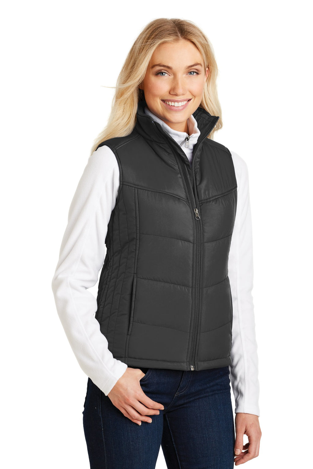 Port Authority Women's Puffy Vest. L709 - Black/ Black - three_q