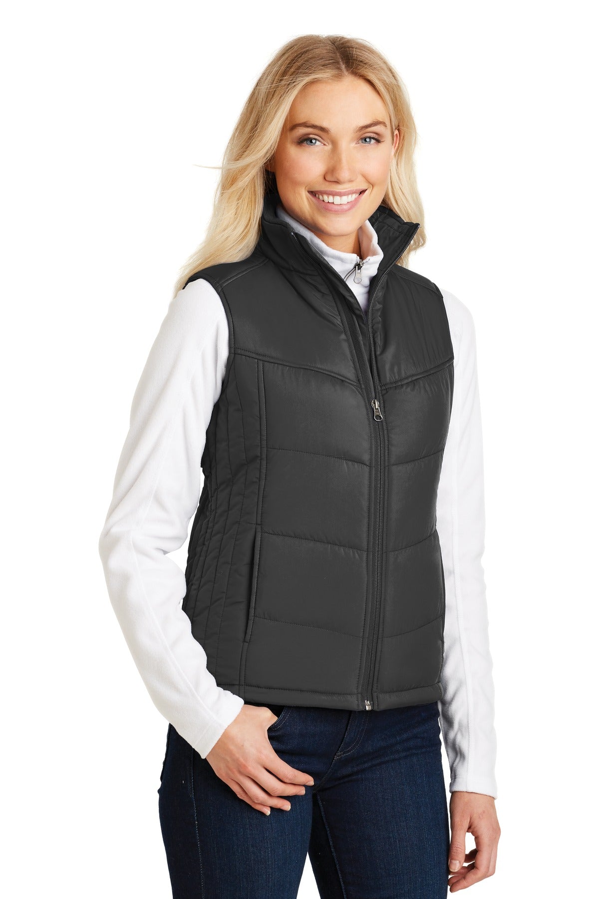 Port Authority Women's Puffy Vest. L709 - Black/ Black - three_q