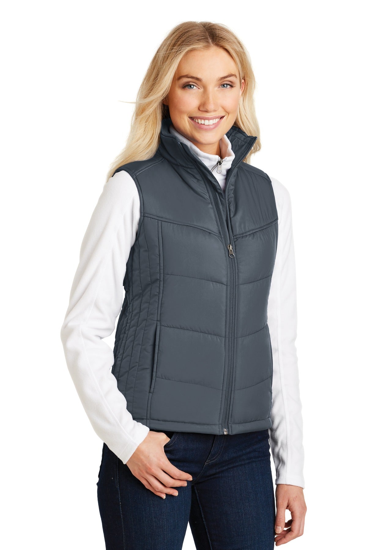 Port Authority Women's Puffy Vest. L709 - Dark Slate/ Black - three_q