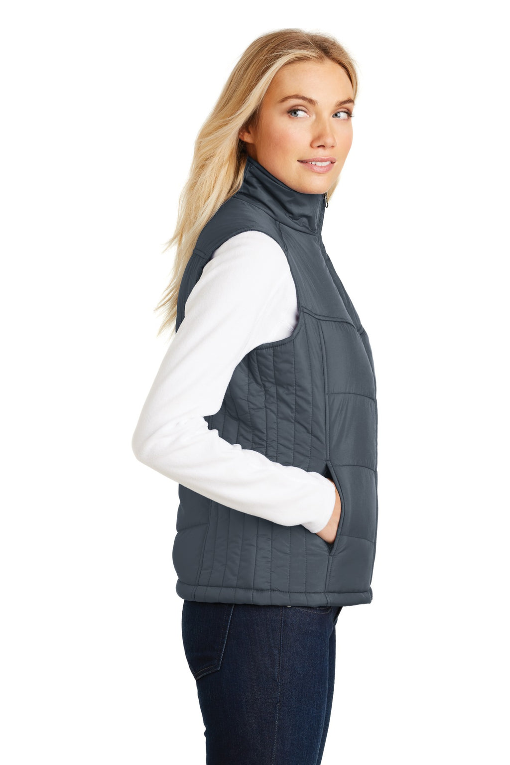 Port Authority Women's Puffy Vest. L709 - Dark Slate/ Black - side