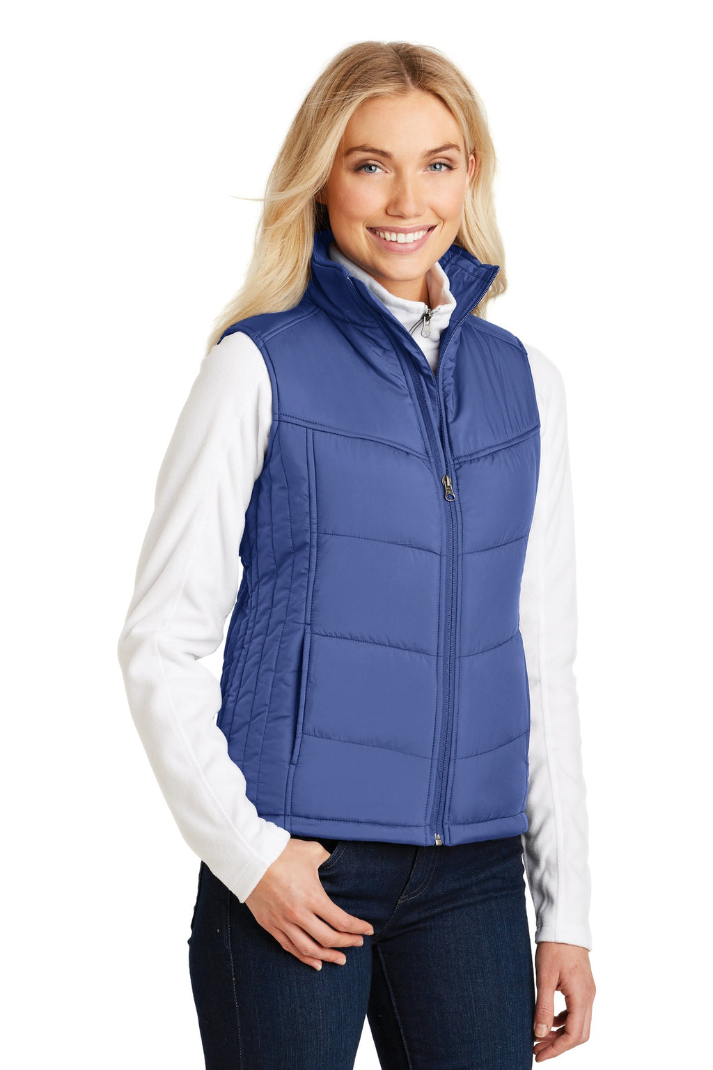 Port Authority Women's Puffy Vest. L709 - Mediterranean Blue/ Black - three_q
