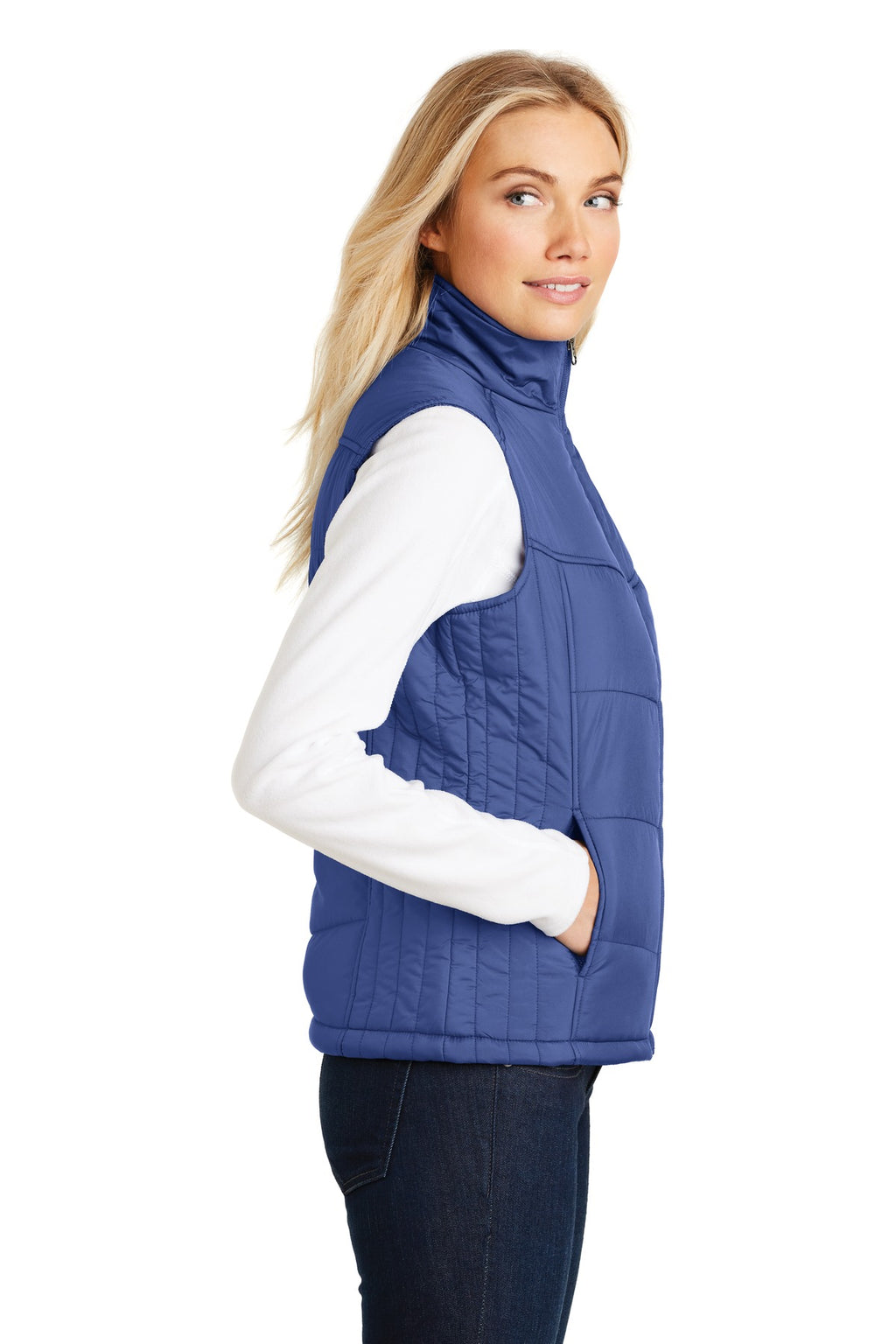 Port Authority Women's Puffy Vest. L709 - Mediterranean Blue/ Black - side