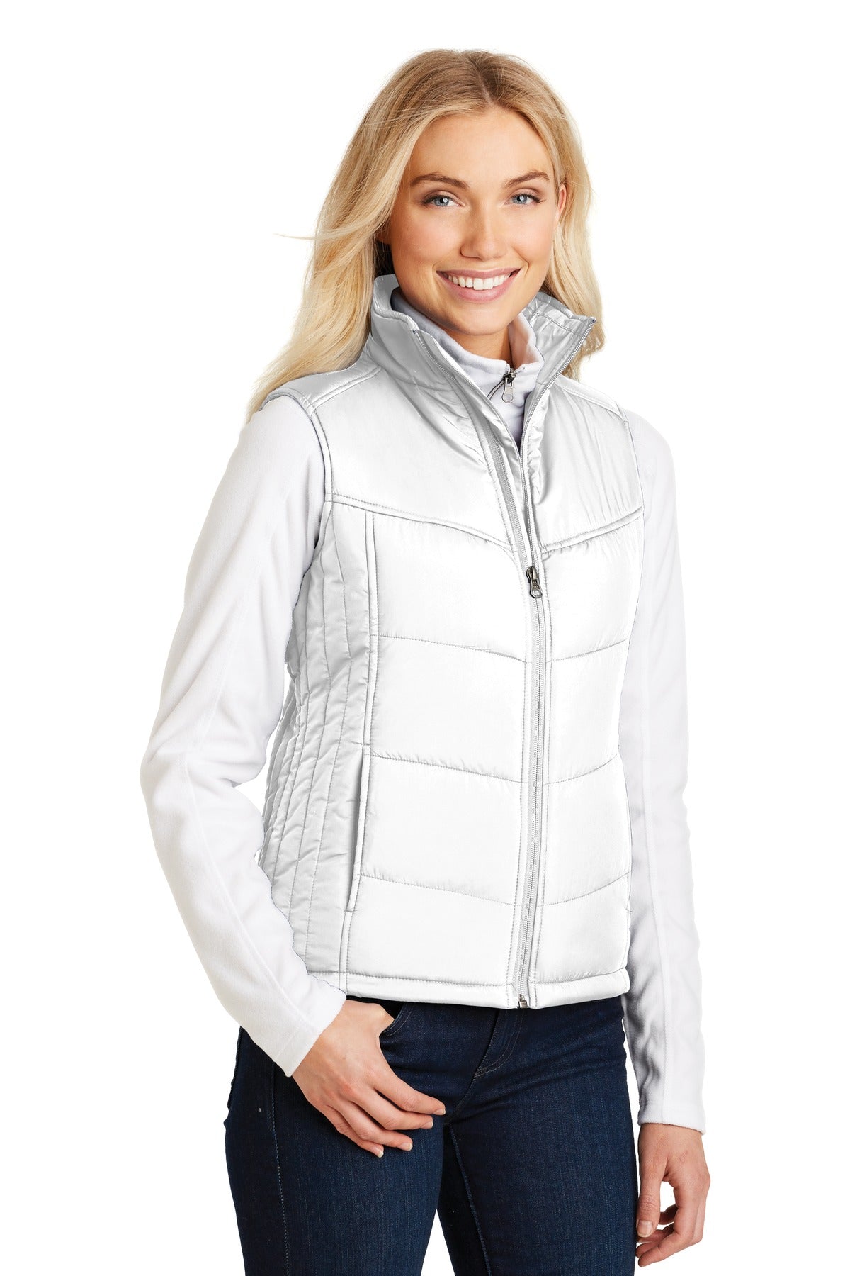 Port Authority Women's Puffy Vest. L709 - White/ Dark Slate - three_q