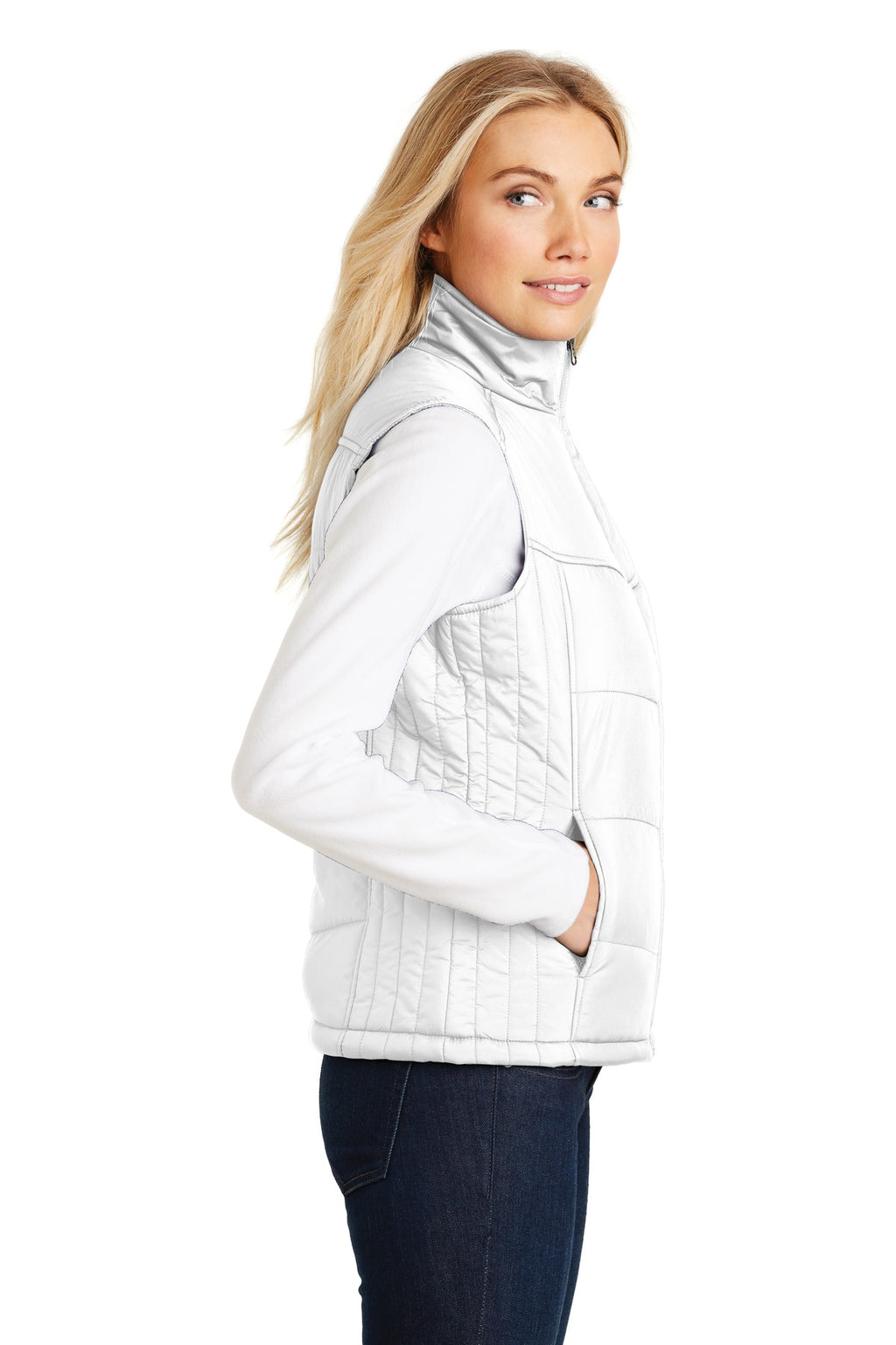 Port Authority Women's Puffy Vest. L709 - White/ Dark Slate - side