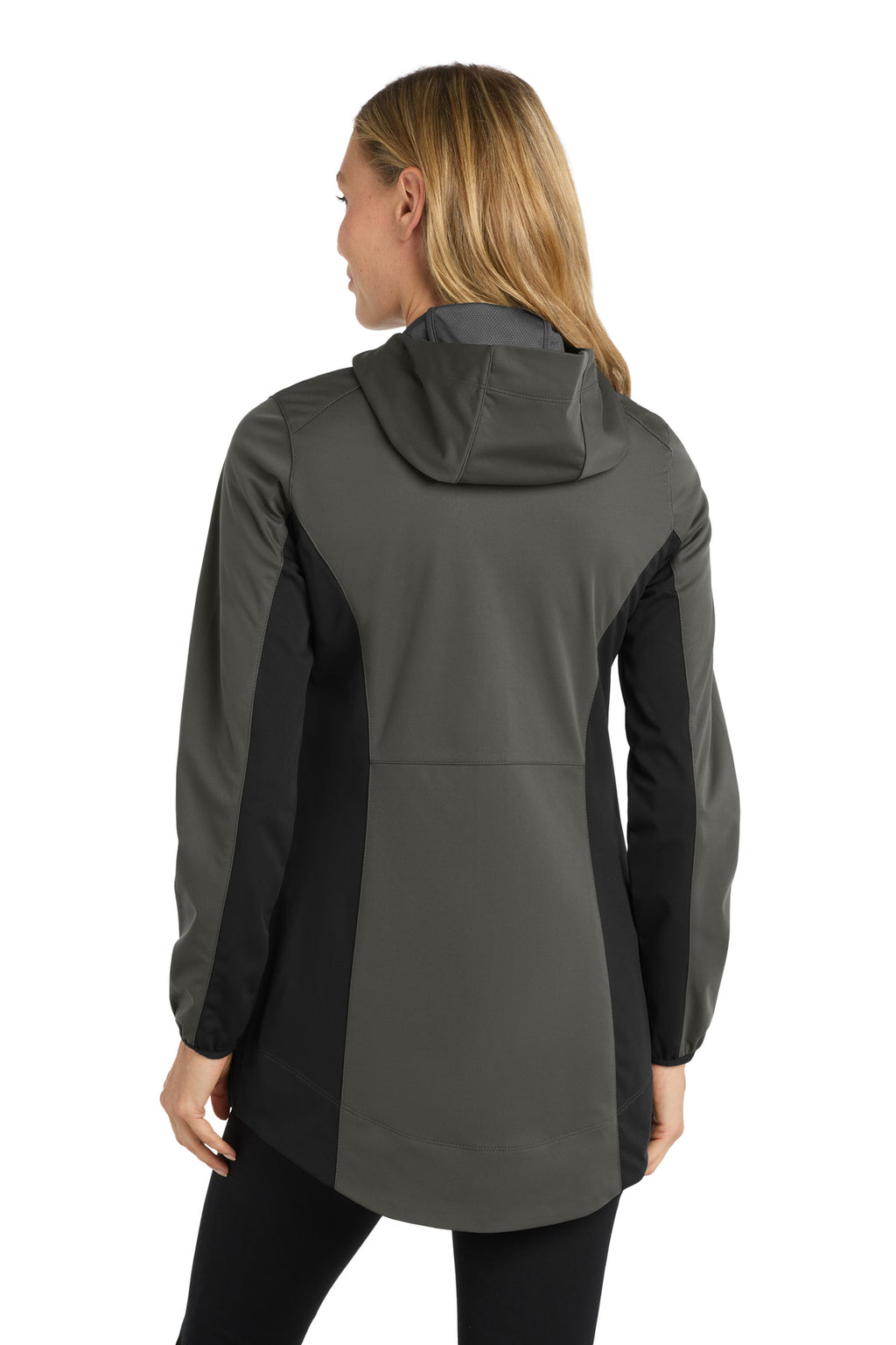 Port Authority Women's Active Hooded Soft Shell Jacket. L719 - Grey Steel/ Deep Black - back