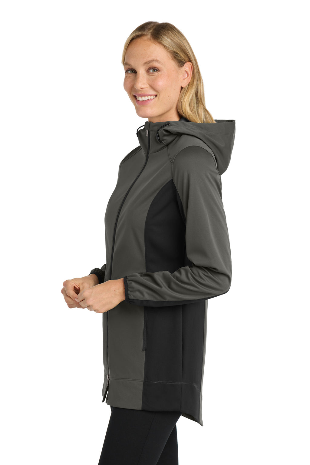 Port Authority Women's Active Hooded Soft Shell Jacket. L719 - Grey Steel/ Deep Black - side