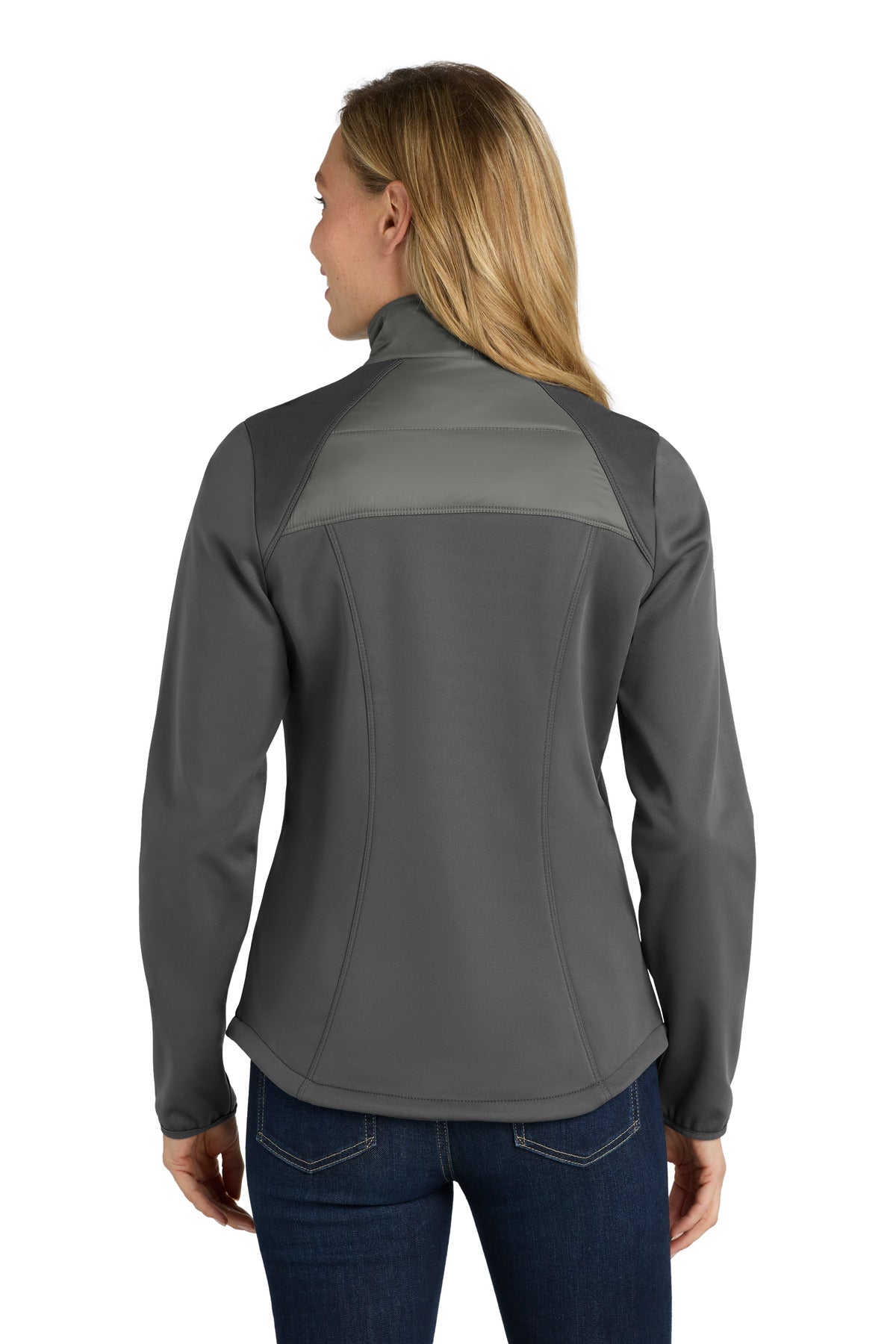 Port Authority Women's Hybrid Soft Shell Jacket. L787 - Smoke Grey/ Grey Steel - back