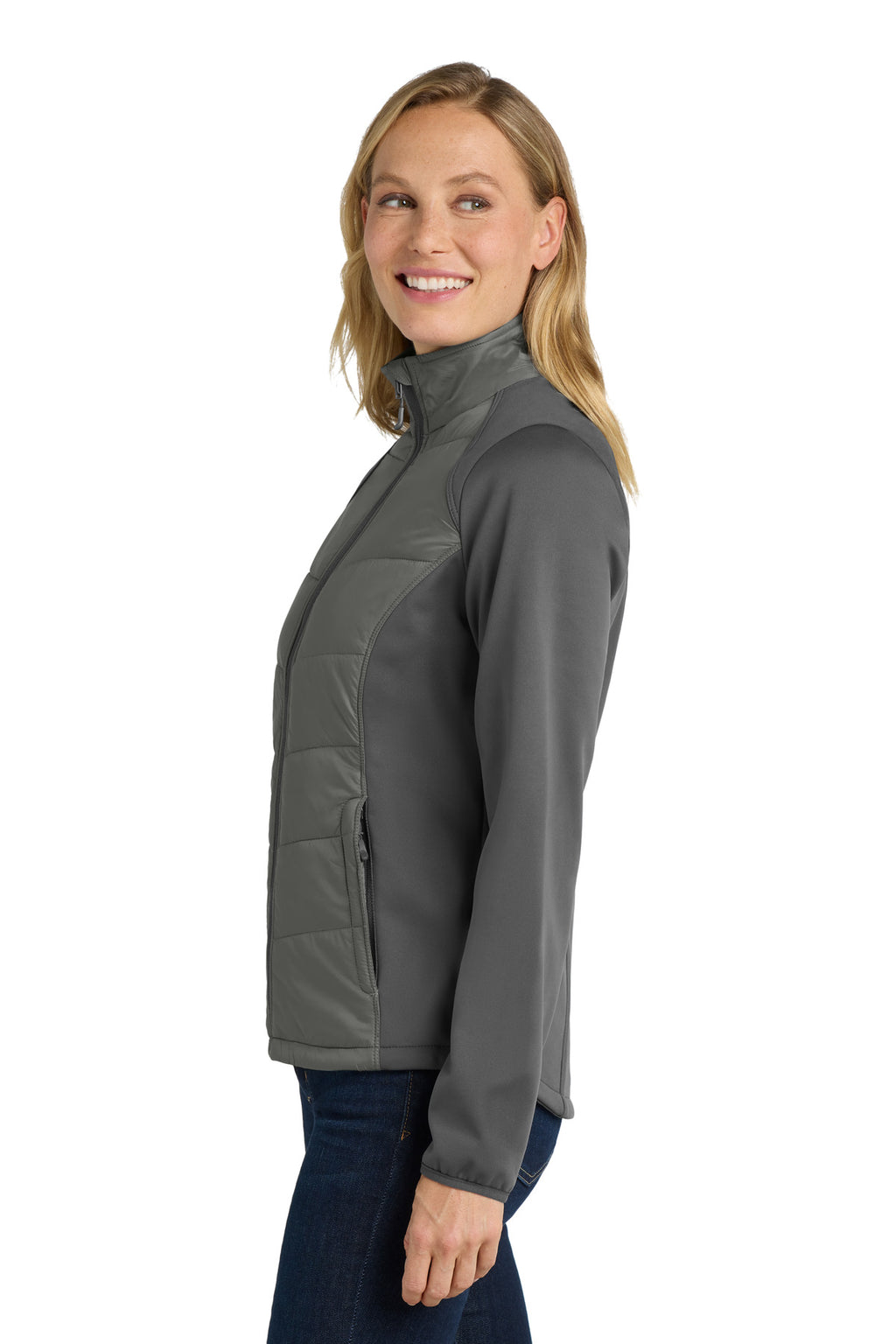 Port Authority Women's Hybrid Soft Shell Jacket. L787 - Smoke Grey/ Grey Steel - side