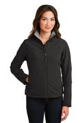Port Authority Women's Glacier Soft Shell Jacket. L790 - Black/ Chrome - front