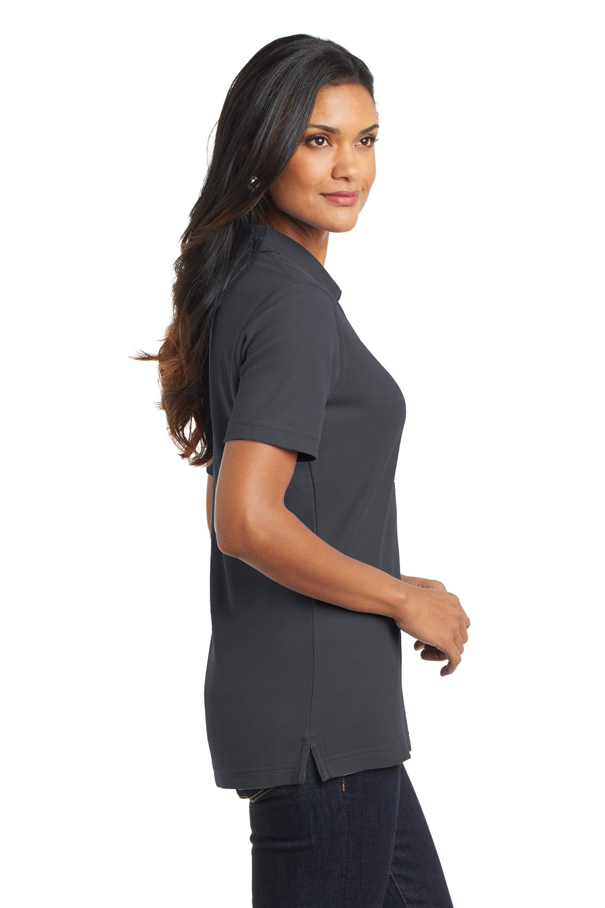 DISCONTINUED Port Authority Ladies EZCotton Pique Polo. L800 - Iron Grey - side