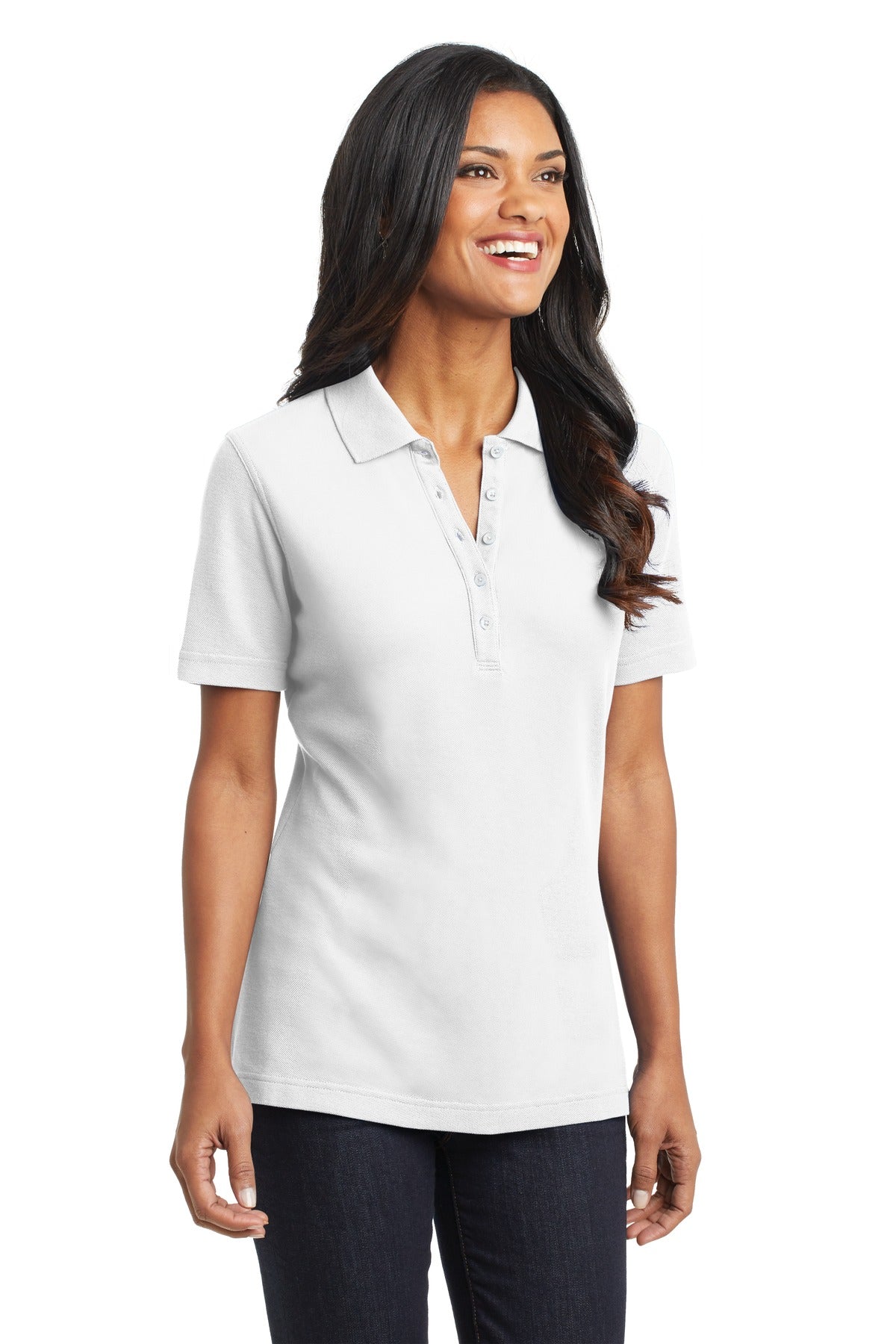 DISCONTINUED Port Authority Ladies EZCotton Pique Polo. L800 - White - three_q