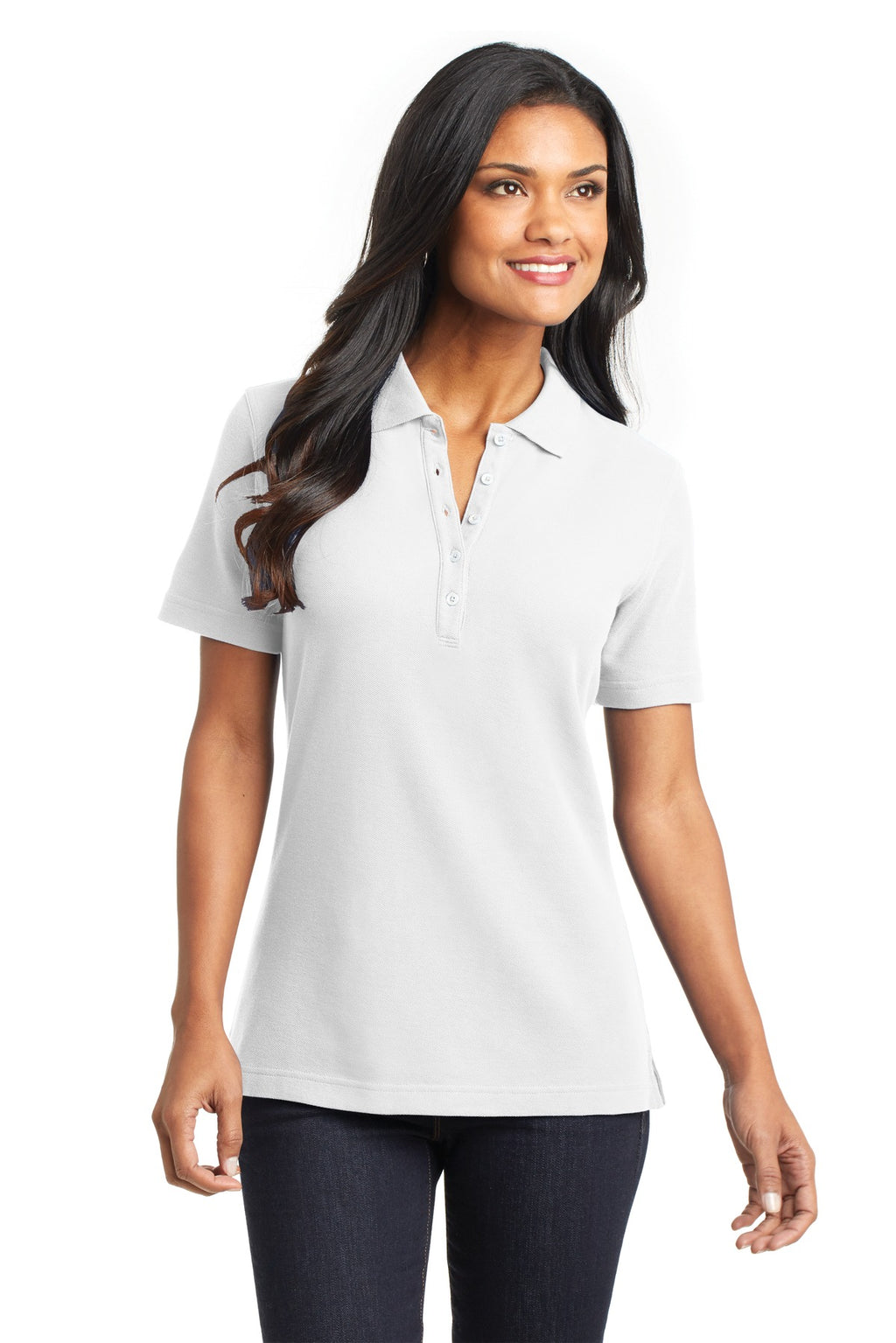 DISCONTINUED Port Authority Ladies EZCotton Pique Polo. L800 - White - front