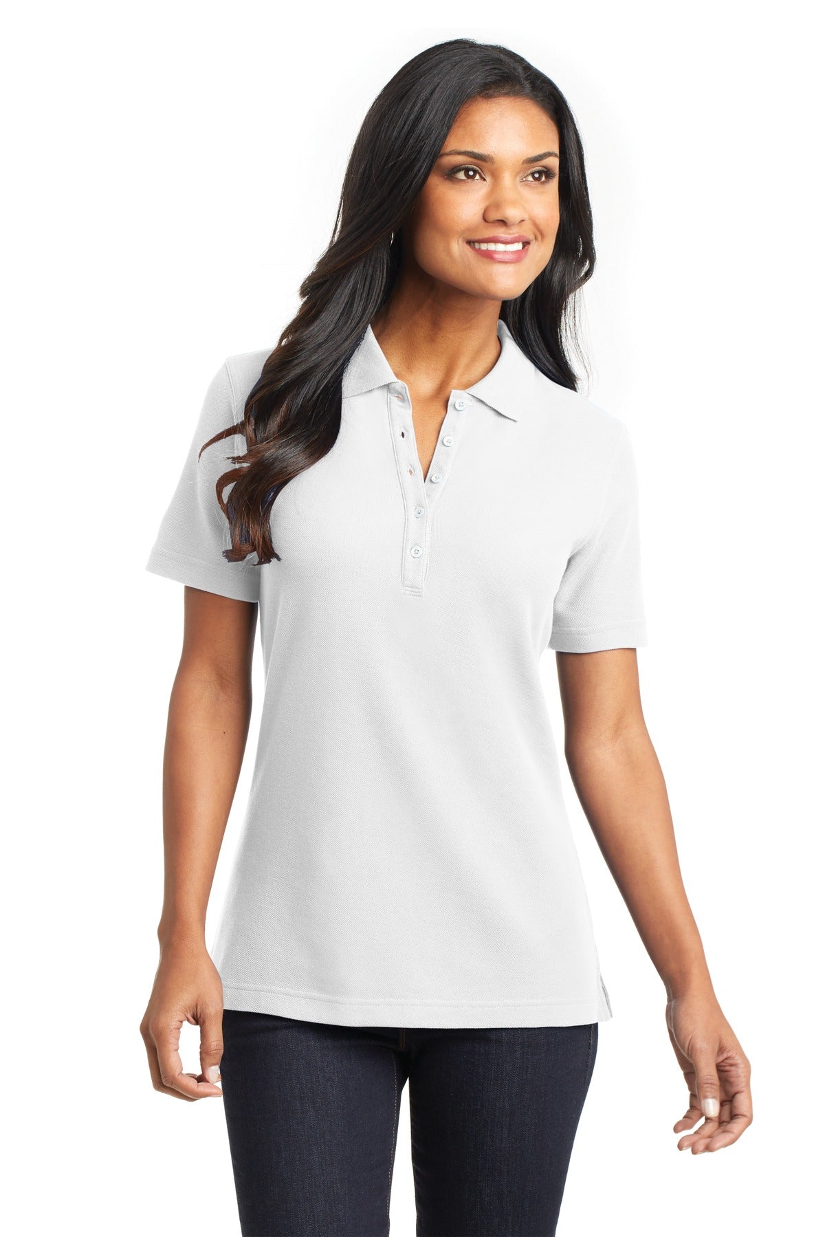 DISCONTINUED Port Authority Ladies EZCotton Pique Polo. L800 - White - front