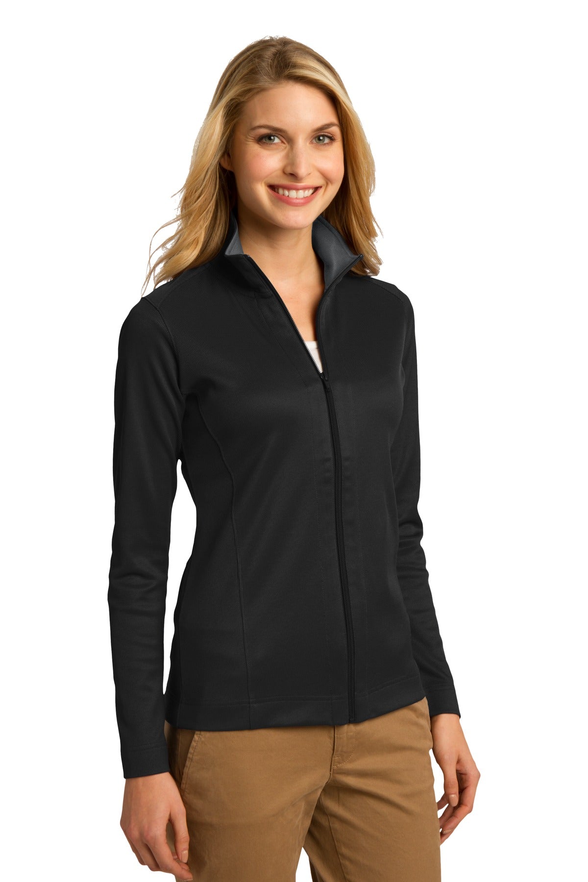 Port Authority Women's Vertical Texture Full-Zip Jacket. L805 - Black/ Iron Grey - three_q