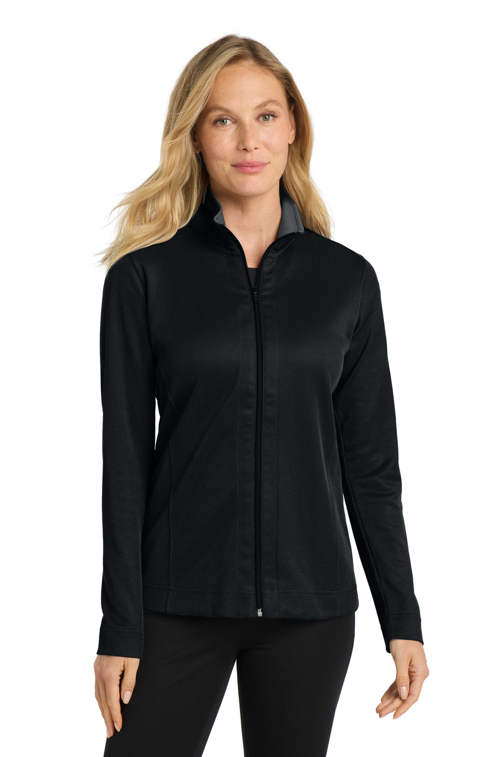 Port Authority Women's Vertical Texture Full-Zip Jacket. L805 - Black/ Iron Grey - front
