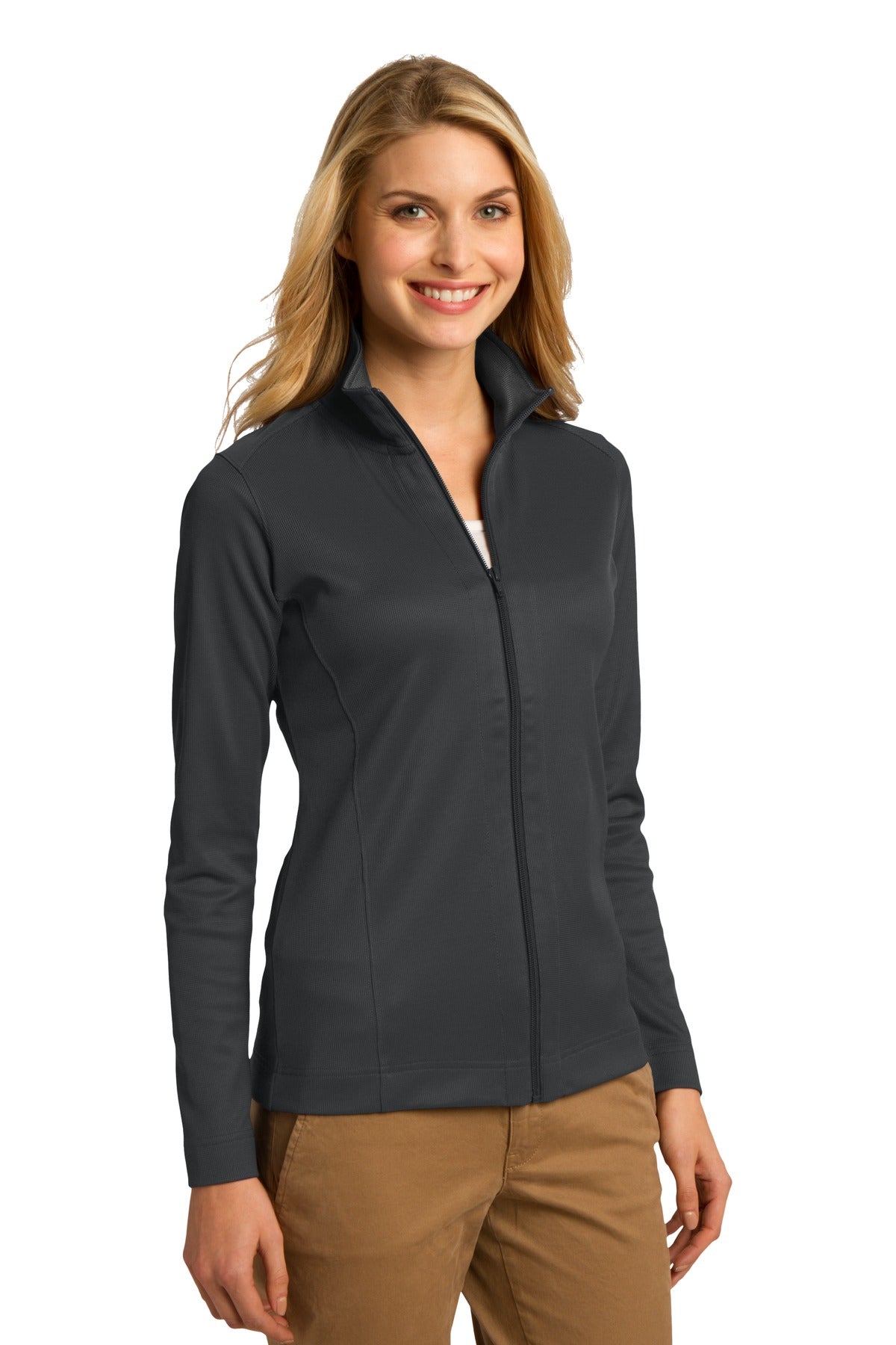 Port Authority Women's Vertical Texture Full-Zip Jacket. L805 - Iron Grey/ Black - three_q