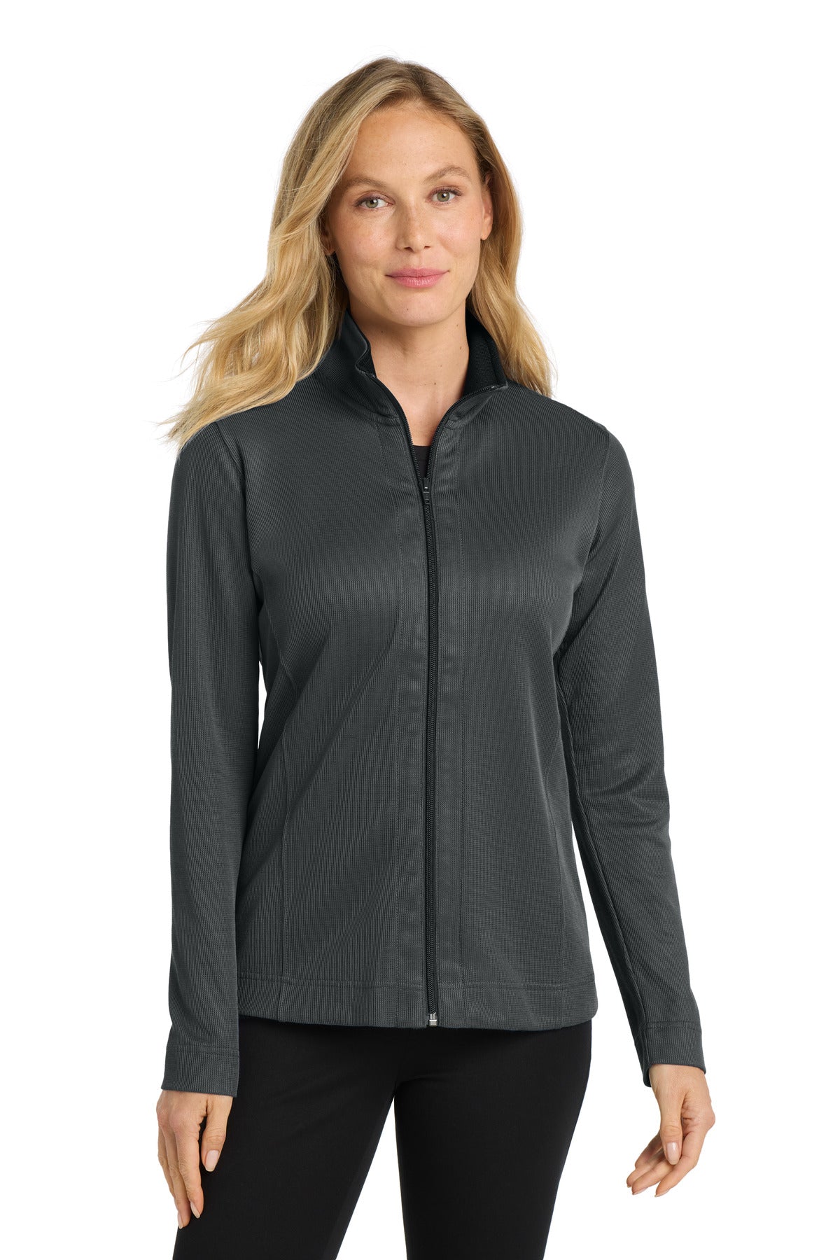 Port Authority Women's Vertical Texture Full-Zip Jacket. L805 - Iron Grey/ Black - front