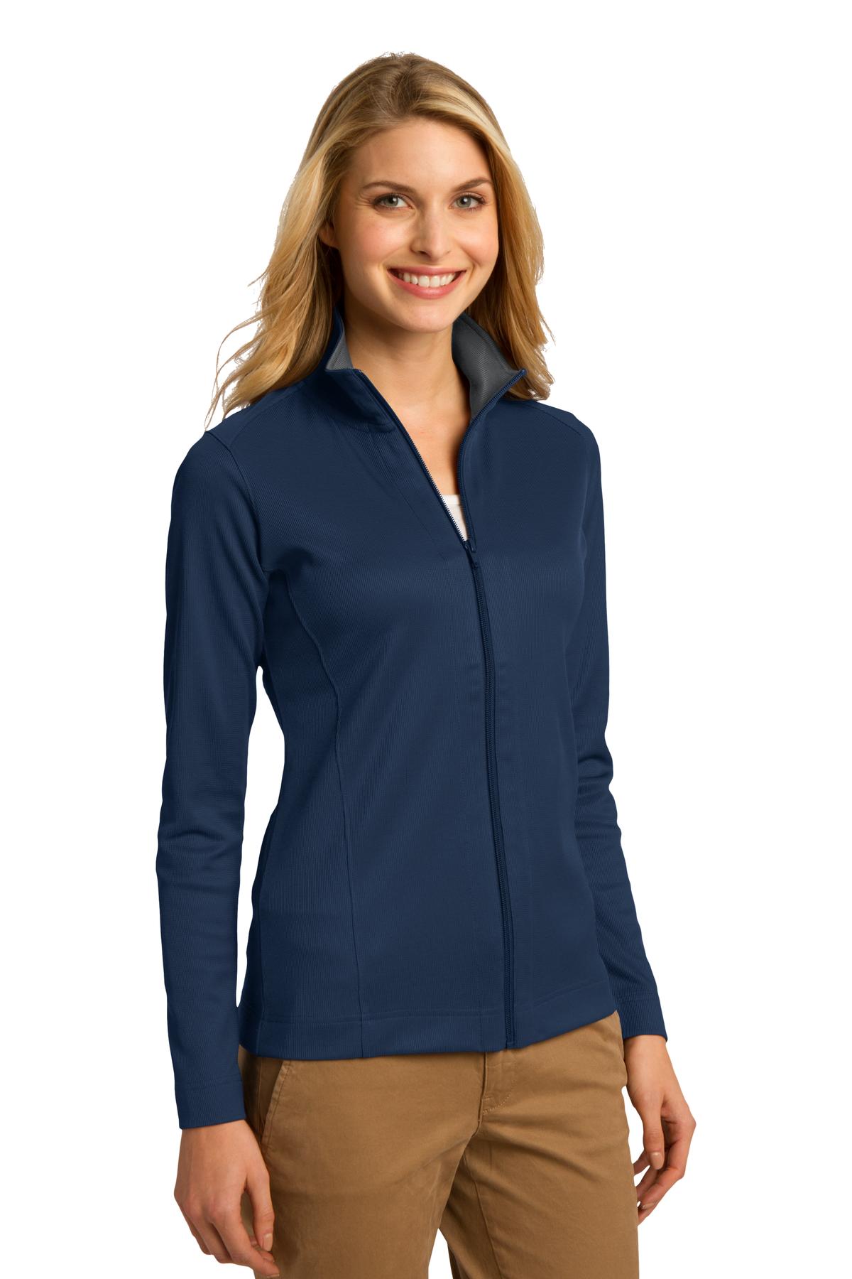 Port Authority Women's Vertical Texture Full-Zip Jacket. L805 - Regatta Blue/ Iron Grey - three_q
