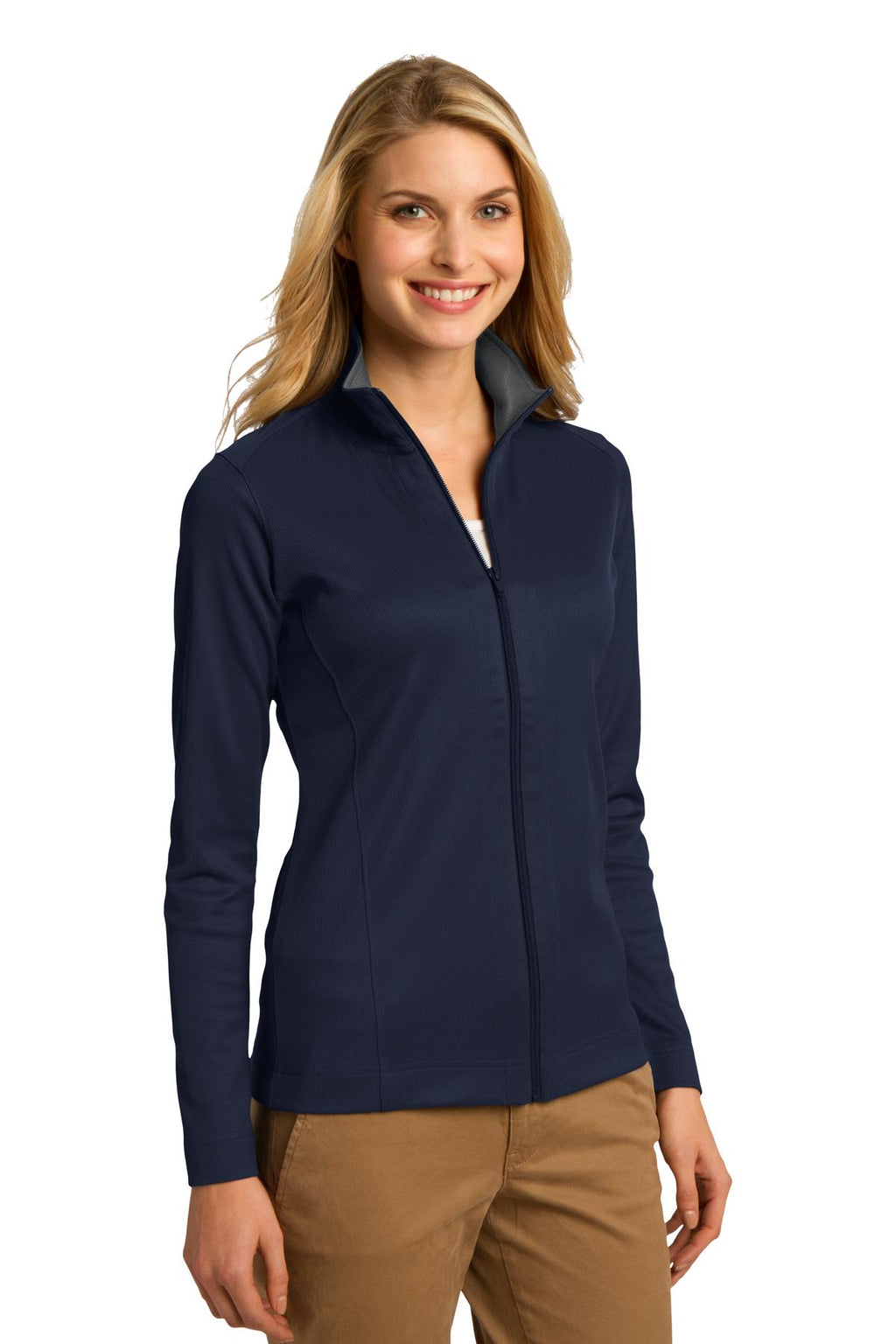 Port Authority Women's Vertical Texture Full-Zip Jacket. L805 - True Navy/ Iron Grey - three_q