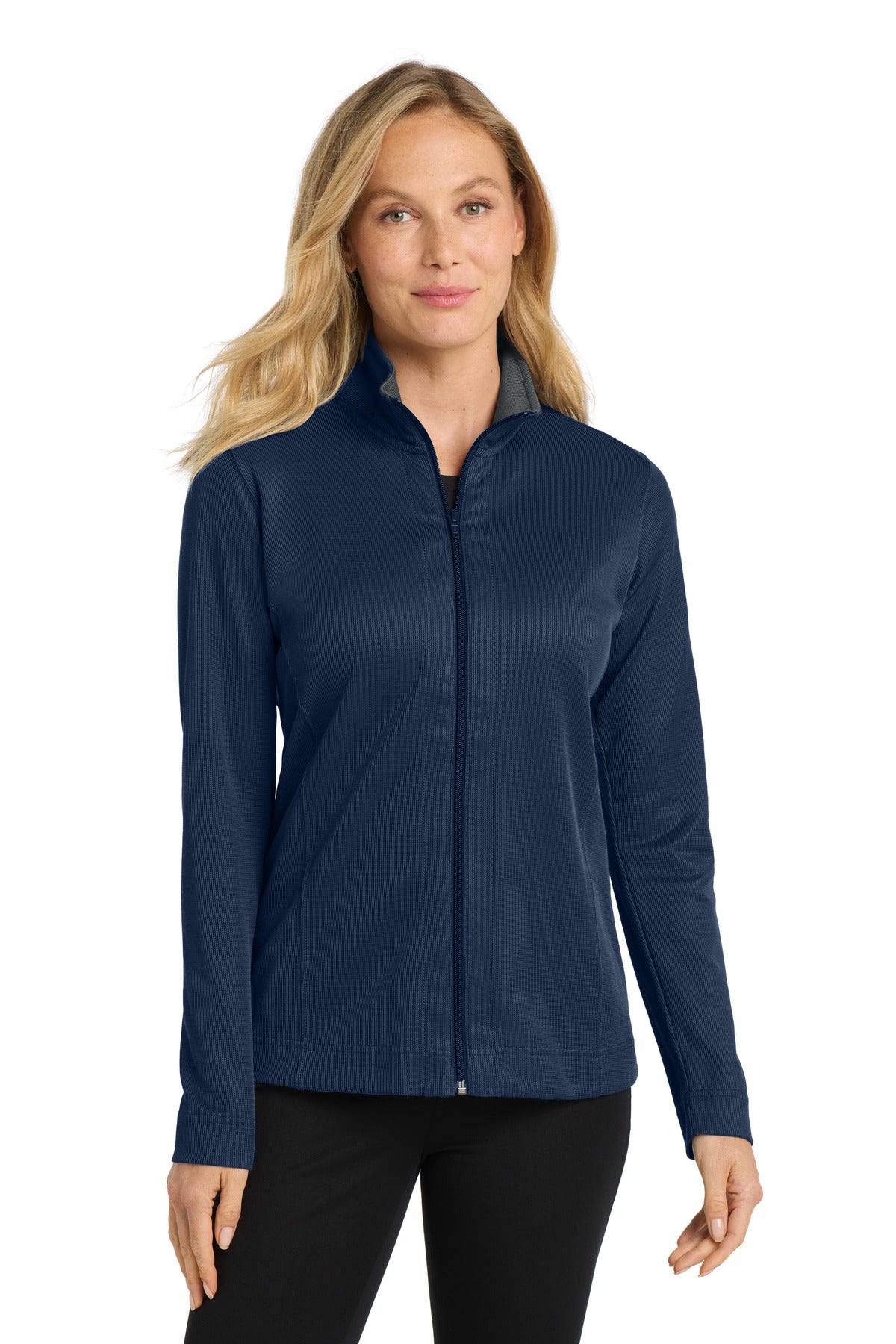Port Authority Women's Vertical Texture Full-Zip Jacket. L805 - True Navy/ Iron Grey - front
