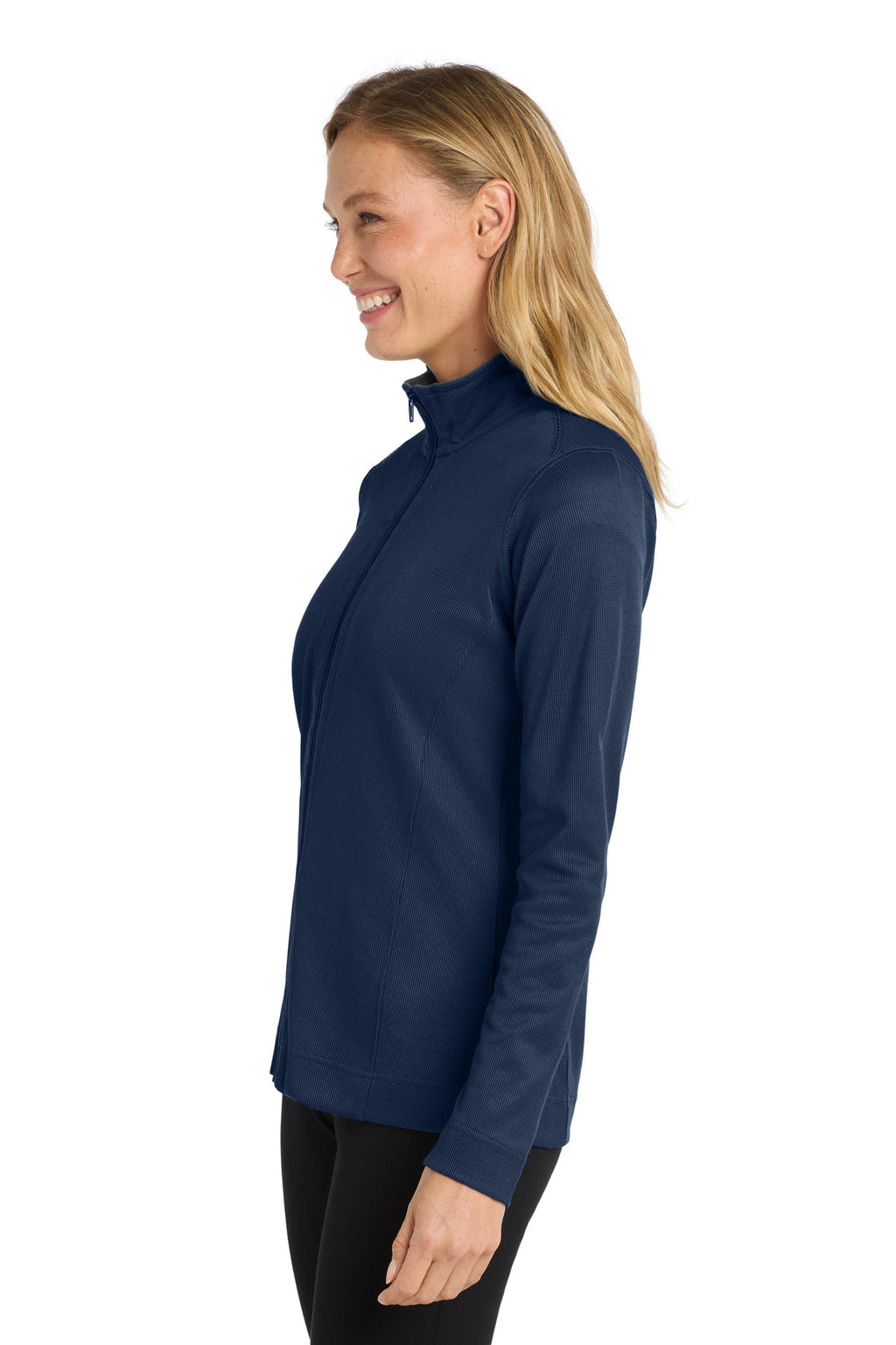 Port Authority Women's Vertical Texture Full-Zip Jacket. L805 - True Navy/ Iron Grey - side