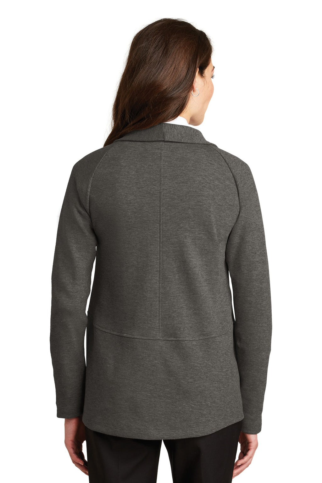 Port Authority Women's Interlock Cardigan. L807 - Charcoal Heather/ Medium Heather Grey - back