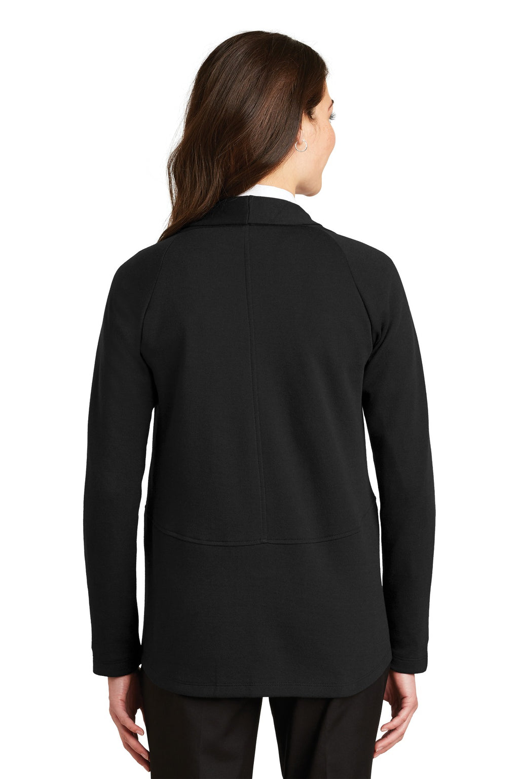 Port Authority Women's Interlock Cardigan. L807 - Deep Black/ Charcoal Heather - back