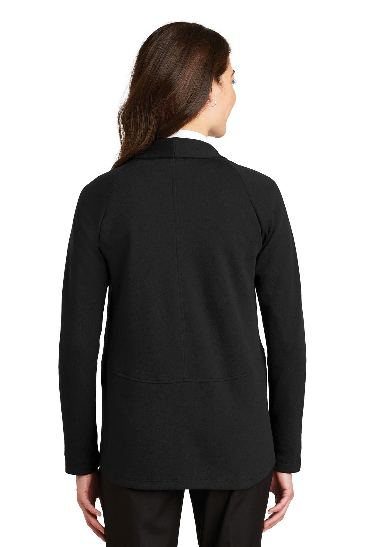 Port Authority Women's Interlock Cardigan. L807 - Deep Black/ Charcoal Heather - back