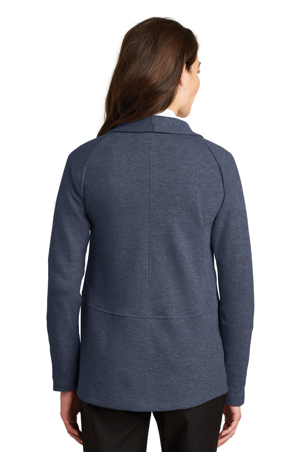 Port Authority Women's Interlock Cardigan. L807 - Estate Blue Heather/ Charcoal Heather - back