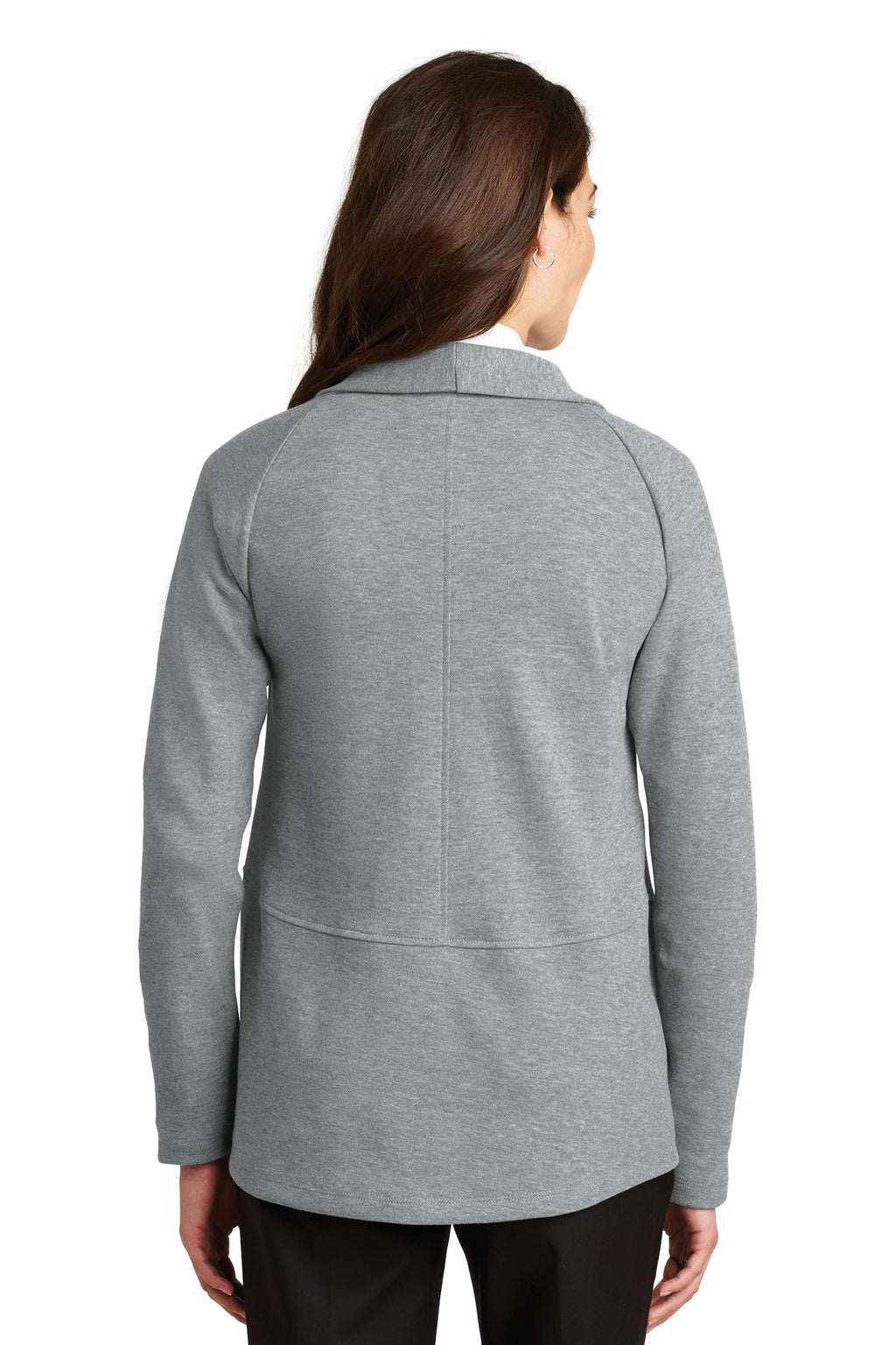 Port Authority Women's Interlock Cardigan. L807 - Medium Heather Grey/ Charcoal Heather - back