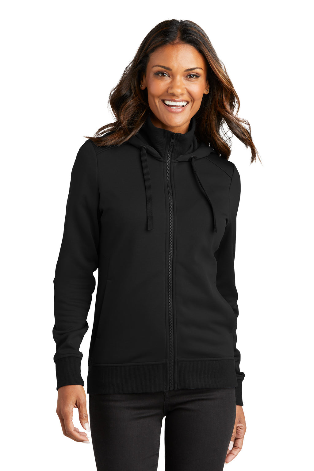 Port Authority Women's Smooth Fleece Hooded Jacket L814 - Deep Black - front