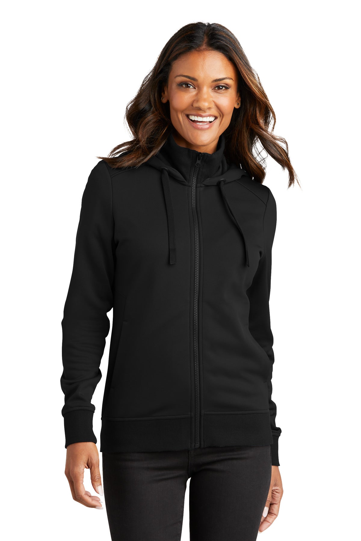 Port Authority Women's Smooth Fleece Hooded Jacket L814 - Deep Black - front