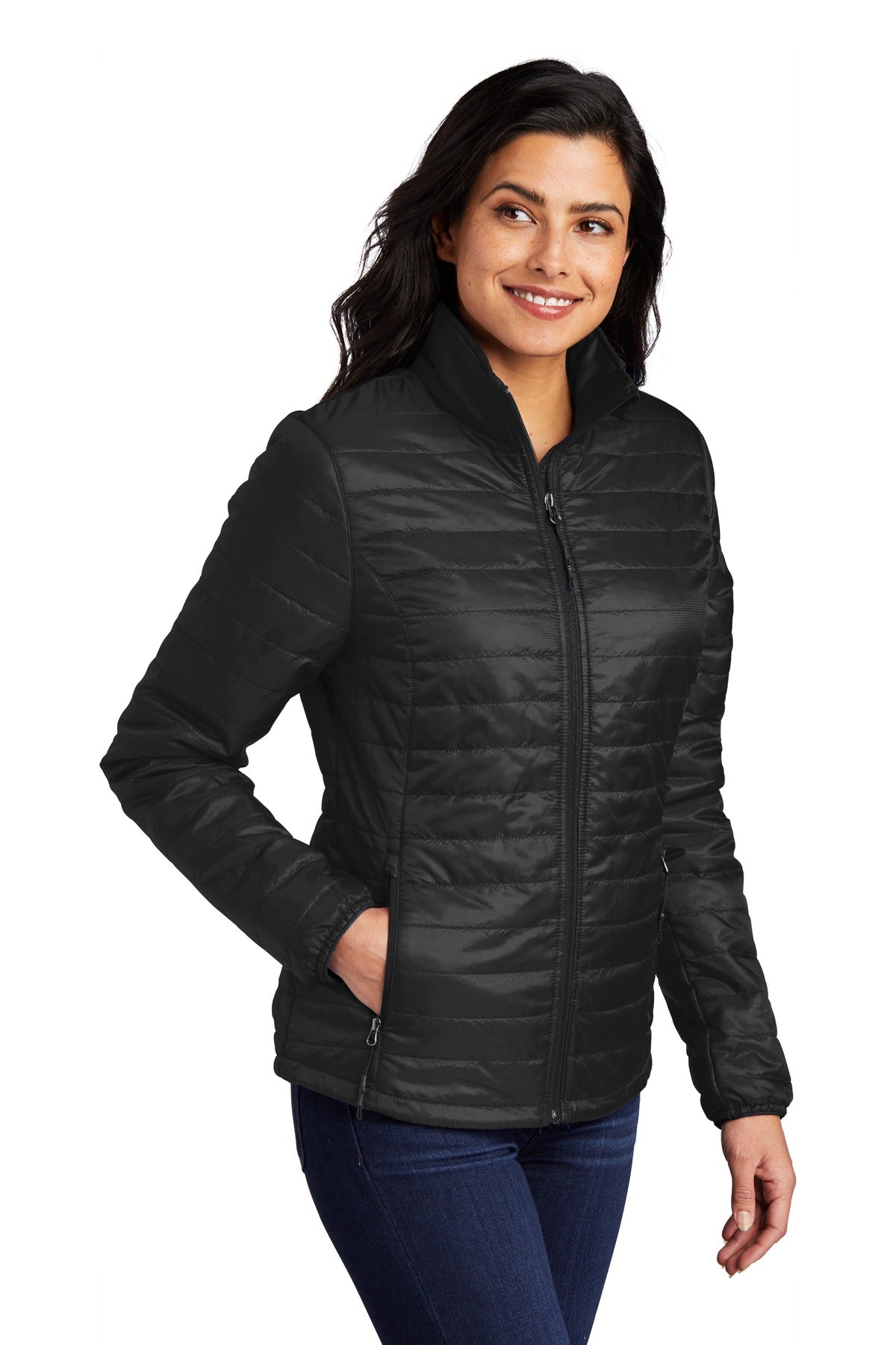 Port Authority Women's Packable Puffy Jacket L850 - Deep Black - three_q