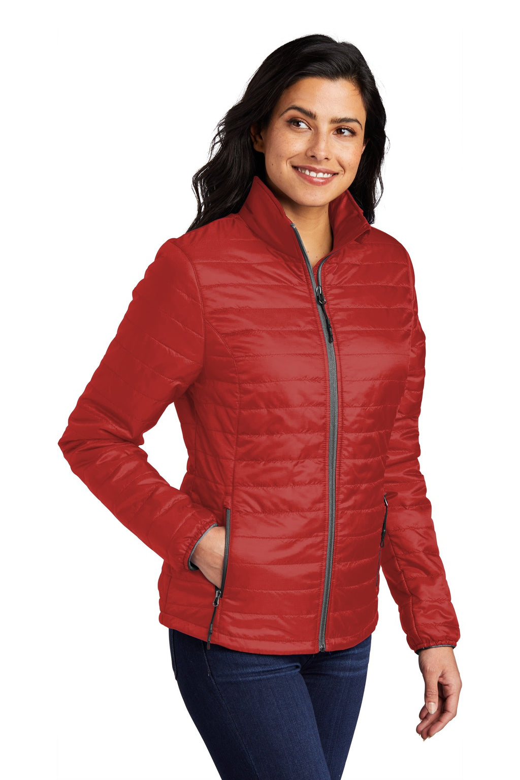 Port Authority Women's Packable Puffy Jacket L850 - Fire Red/ Graphite - three_q