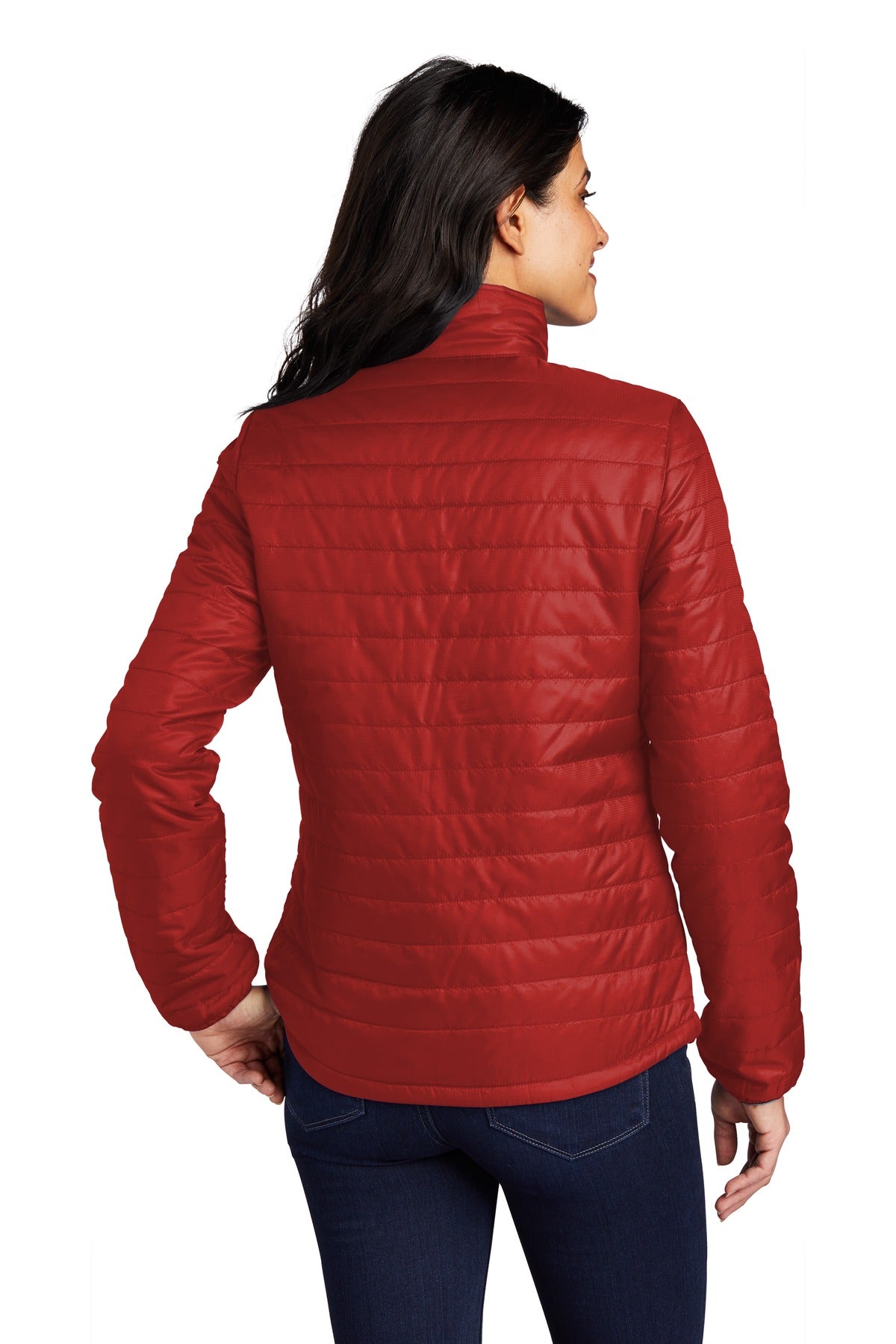 Port Authority Women's Packable Puffy Jacket L850 - Fire Red/ Graphite - back