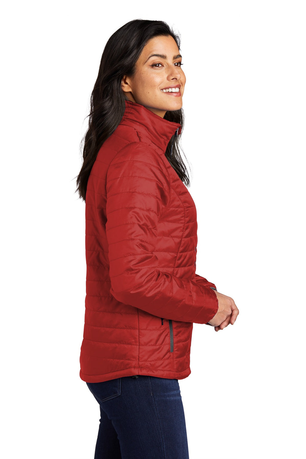 Port Authority Women's Packable Puffy Jacket L850 - Fire Red/ Graphite - side