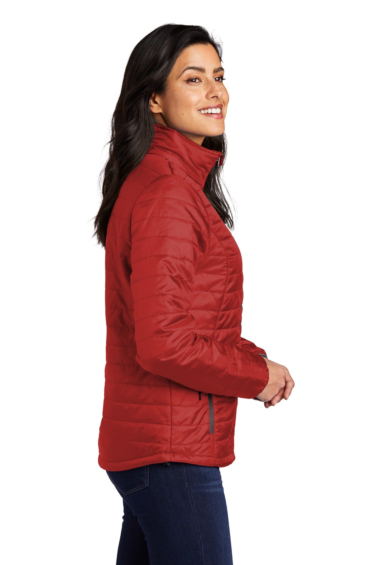 Port Authority Women's Packable Puffy Jacket L850 - Fire Red/ Graphite - side