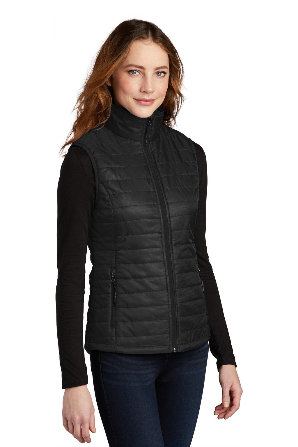 Port Authority Women's Packable Puffy Vest L851 - Deep Black - three_q